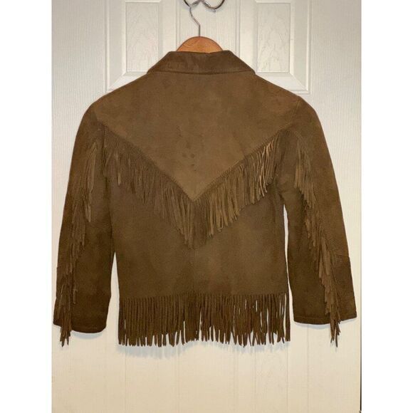 Vintage 1960’s Montgomery Ward Suede Fringe Girls Lined Leather Jacket Size12-14 - Picture 2 of 16